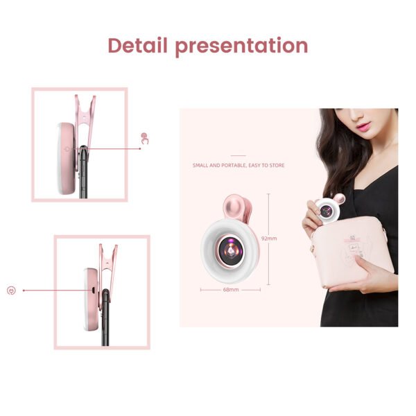 Macro Lens With Mini Clip Ring Light Portable Circle Light Macro Lens Attachment For Smart Phone Photography pink