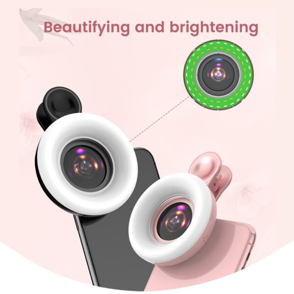 Macro Lens With Mini Clip Ring Light Portable Circle Light Macro Lens Attachment For Smart Phone Photography black