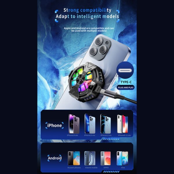 Magnetic Phone Cooler Portable RGB Phone Semiconductor Radiator Fast Cooling Phone Cooler Mobile Gaming Video Streaming Phone Fan For Playing Games Watching Videos P60